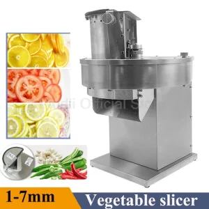 Rebanadora eléctrica de frutas y verduras de acero inoxidable.