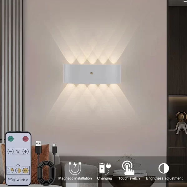 Lámpara de pared para interior con interruptor táctil y control remoto, carga inalámbrica por USB. Ideal para dormitorio, cocina, comedor, sala de estar, estudio. Tienda