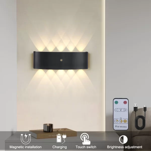 Lámpara de pared para interior con interruptor táctil y control remoto, carga inalámbrica por USB. Ideal para dormitorio, cocina, comedor, sala de estar, estudio. Tienda - Image 2